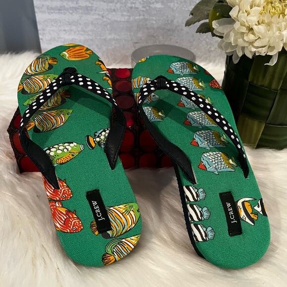 NEW J. Crew Grosgrain Ribbon Classic Polka Dot Tropical Fish Flip Flop Sandals 6 - Picture 7 of 12